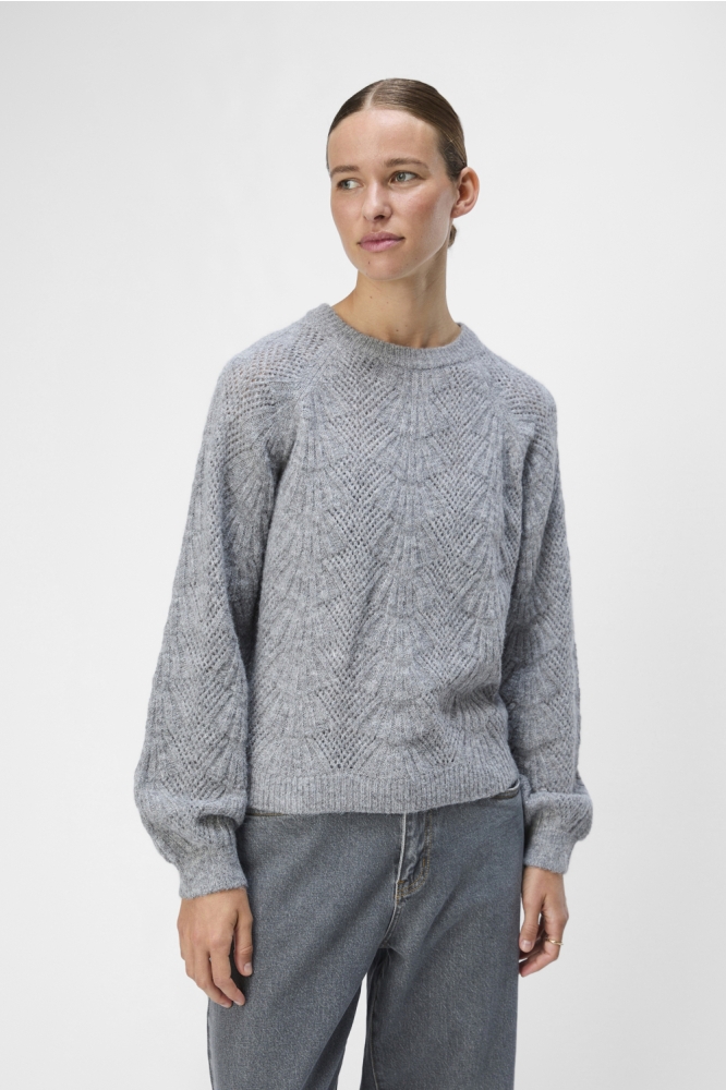 OBJFLORA RE L/S KNIT PULLOVER NOOS 23044646 Medium Grey Melange